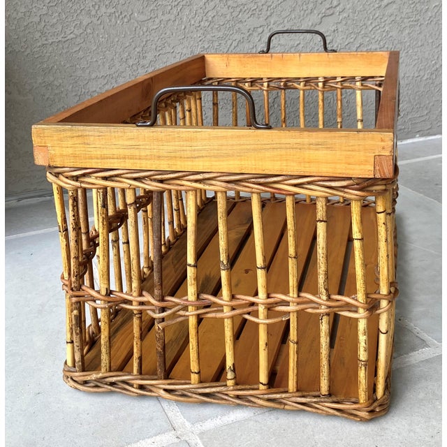 Champagne Circa 1980 Chic Jackfruit Wood & Rattan Catchall / Storage “Crate” Basket, Indonesia For Sale - Image 8 of 13