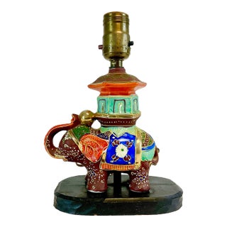 1950s Vintage Chinoiserie Boho Chic Morriage Satsuma Petite Elephant Table Lamp. For Sale