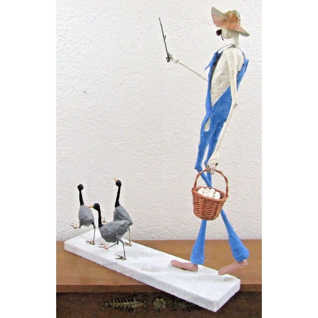 White Paper Mache Sculpture of Elongated Farmer and Geese Attributed to Paul Duval For Sale - Image 8 of 12