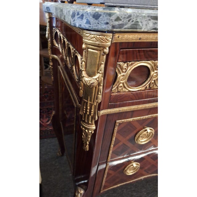 Antique French Louis the XvI Style Marble Top Chest / Commode With Armolu Beautiful Inlay For Sale - Image 4 of 15