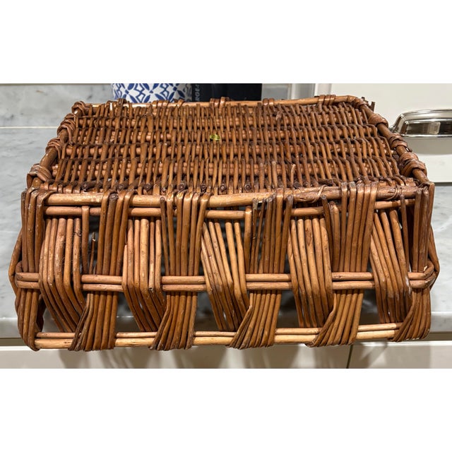 Vintage Hand-Woven Rattan Basket Tray - Use as a Bar Tray for Bottles. See My Photos! For Palm Beach Regency, British Colonial & Bar Cart Decor For Sale In New Orleans - Image 6 of 8