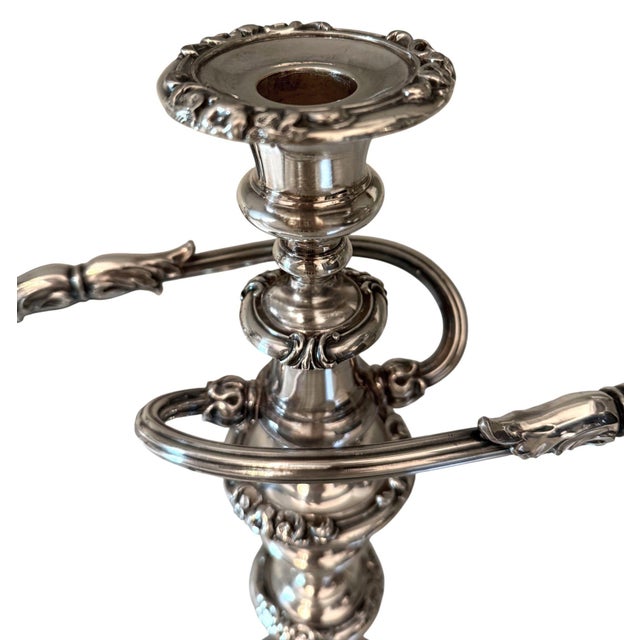 Pair of Silver Candelabras With Floral Detailing, France, Mid-20th Century. For Sale In Los Angeles - Image 6 of 11