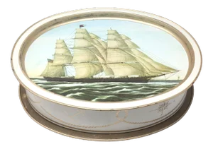 Vintage Nautical Clipper Ship Large Tin Box and Tray