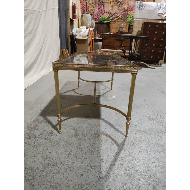 1940s French Louis XVI Style Brass & Marble Cocktail Table With Pierced Gallery For Sale - Image 4 of 8