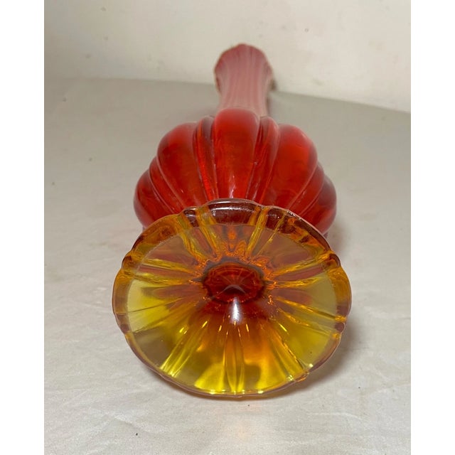 Orange Vintage Large Mid Century Modern Red Orange and Yellow Swung Vase Tall 21 Inch For Sale - Image 8 of 10