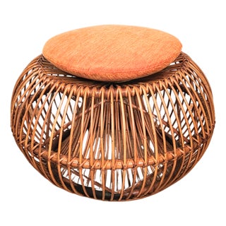 Round Rattan Pouf, 1960s For Sale
