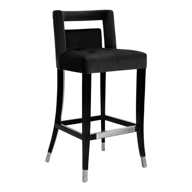 Hart Black Velvet Counter Stool For Sale