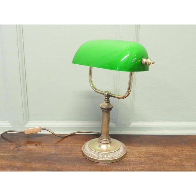 Metal Brass and Green Glass Library Desk Lamp, 1970s For Sale - Image 7 of 8