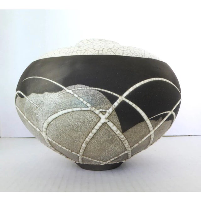Tony Evans Organic Modern Crackle Glaze Raku Pottery Vase 1970s California For Sale In Miami - Image 6 of 12