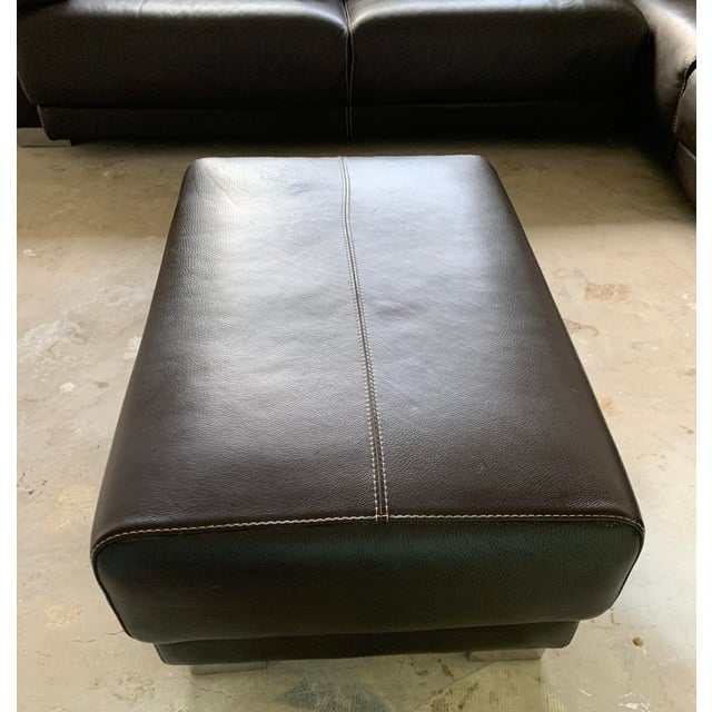2000s Espresso Top Grain Italian Leather Sectional and Ottoman For Sale - Image 9 of 10
