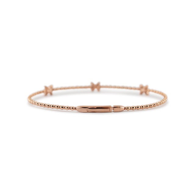 Ladies 14k Rose Gold Three Butterfly Diamond Flexible Bangle Bracelet For Sale - Image 4 of 8
