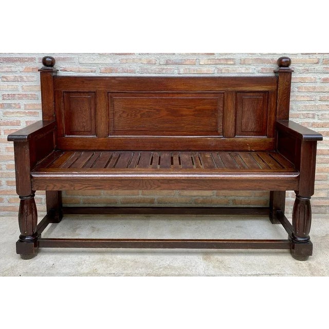 Large Early 20th Century French Bench in Oak with Long Seat, 1940s For Sale - Image 13 of 13