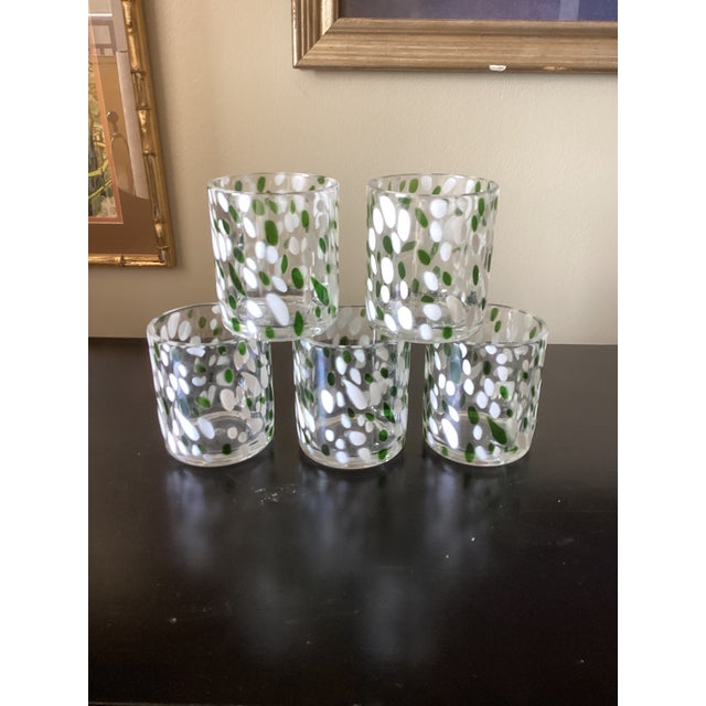 Thick Quality Lucite with Fun Green and White Dot Details. SET OF 5. To View all of my listings at Bill Trimble Home,...