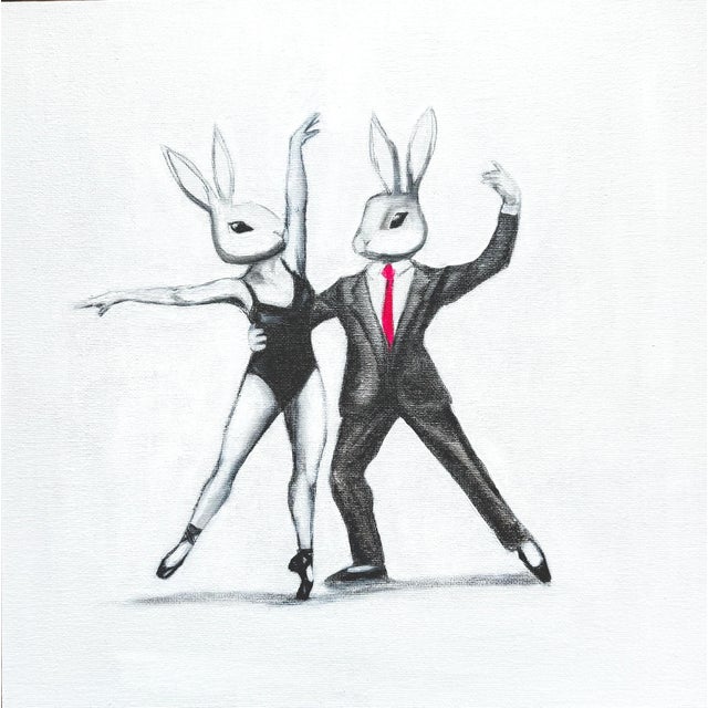 Contemporary Whimsical Original Oil Painting of Two Bunnies Ballet Dancing by Max and Alma For Sale - Image 3 of 4