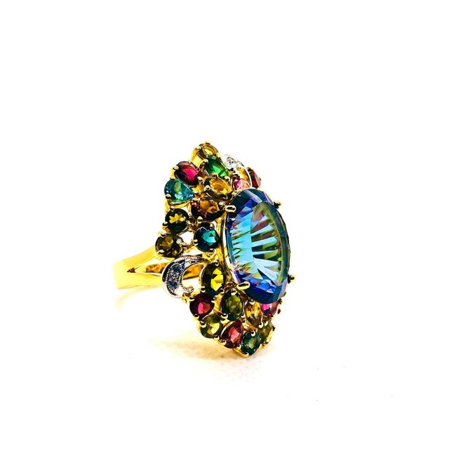 Bochic “Capri” Vintage Multi Sapphire, Amethyst & Diamond Ring Set In 18K Gold & Silver Natural Amethyst 7.00 carats...
