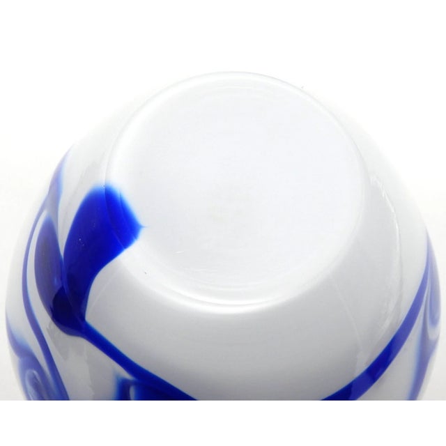Murano Vintage Murano Style White Blue Swirl Glass 10" Vase For Sale - Image 4 of 4