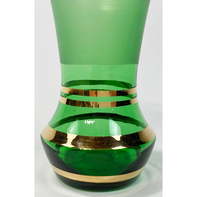 Vintage French Green and Gold Striped Glass Bud Vase For Sale - Image 4 of 4