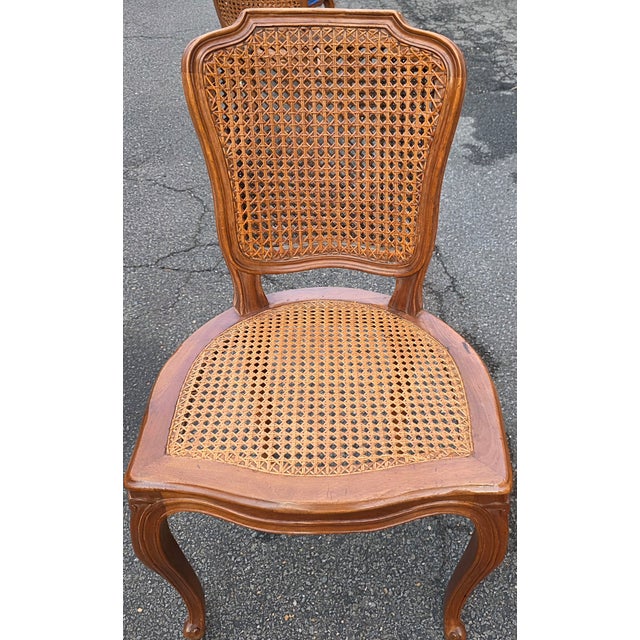 Pair of Italian Louis XV Style Double Cane Back Walnut Dining Chairs With Hand Caning, Made in Italy, Mid-Century For Sale - Image 13 of 18
