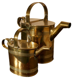 Victorian Brass Hot Water Jugs, 1850, Set of 2