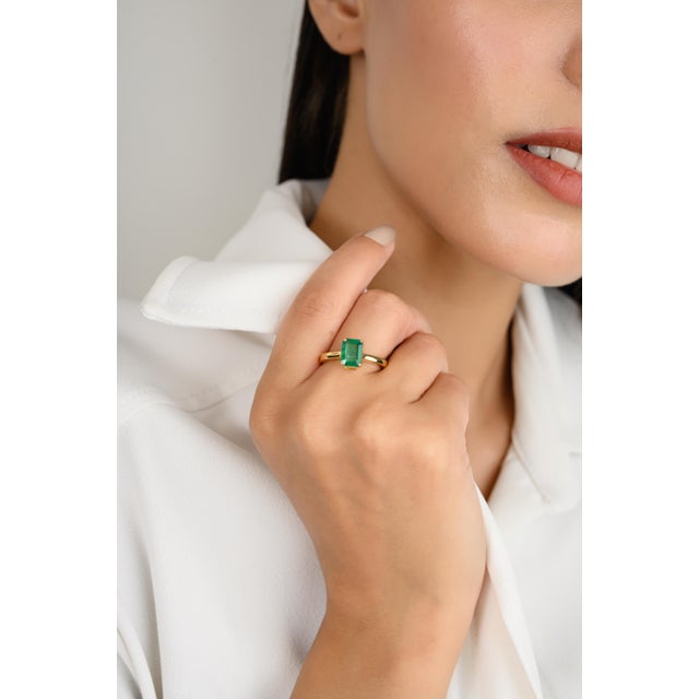 Not Yet Made - Made To Order 1.82 Ctw Octagon Cut Emerald Cocktail Ring Size 5 For Sale - Image 5 of 12