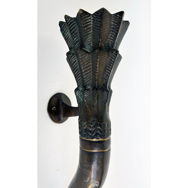 Late 20th Century Large Bronze Horn Torch Candle Sconces With Flared Feather Tops For Sale In Miami - Image 6 of 10