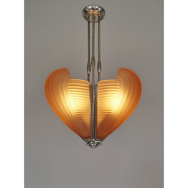 Metal French Art Deco Chandelier by Petitot 1930 France For Sale - Image 7 of 13