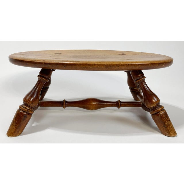 Vintage Wooden Turned Leg Milking Stool For Sale - Image 4 of 9
