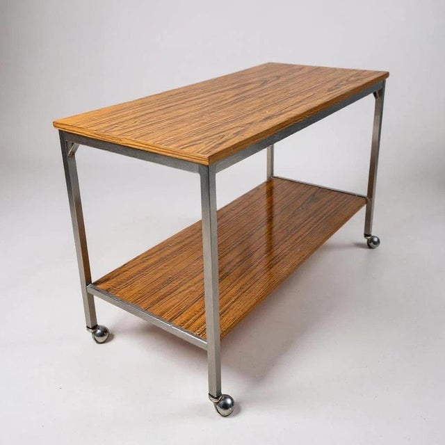 Mid-Century Walnut and Chrome Bar Cart For Sale - Image 10 of 13