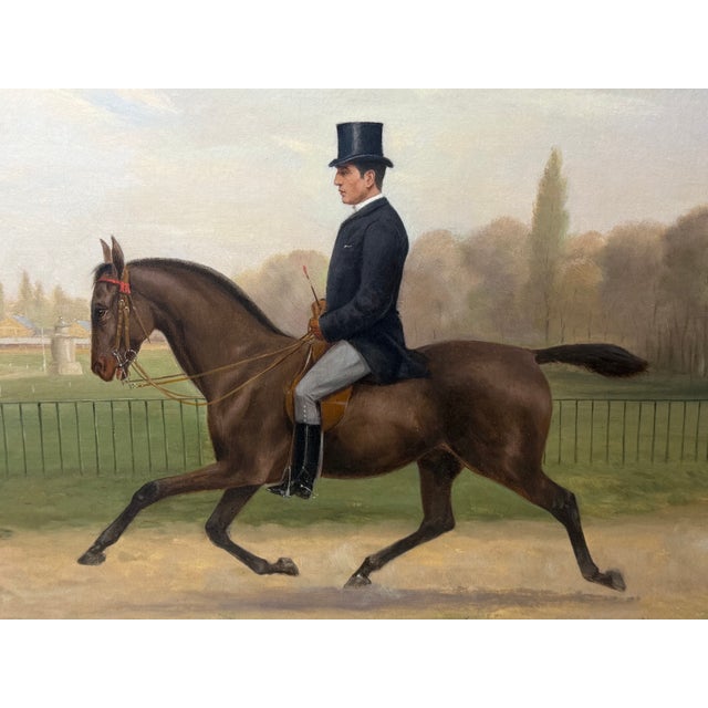 Victorian 1887 Victorian Equestrian Portrait of a Gentleman & Bay Horse in Hyde Park For Sale - Image 3 of 18