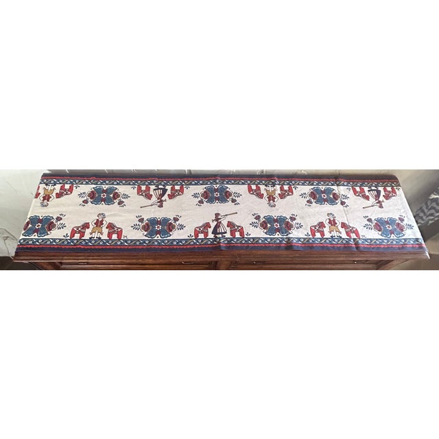 Vintage Swiss Folk Art Linen Table Runner For Sale - Image 4 of 12