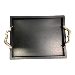 Michael Aram Black Wooden Tray With Silver Horn Handles For Sale