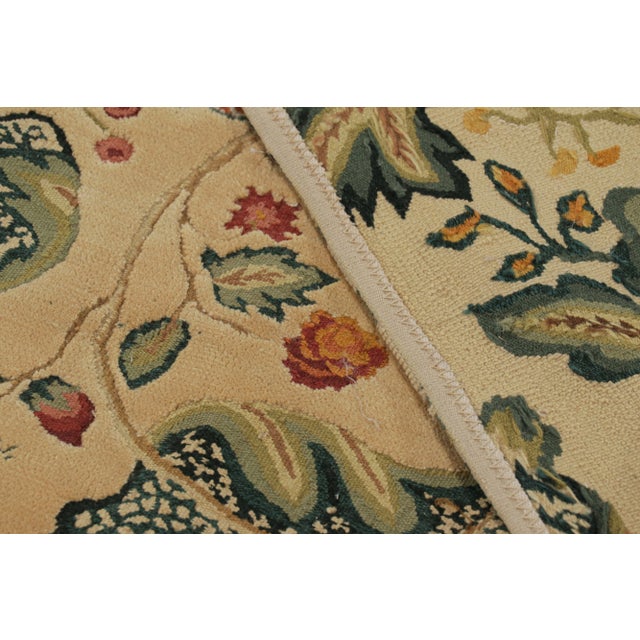 Textile Rug & Kilim’s Tudor Style Rug in Cream With Teal Floral Patterns For Sale - Image 7 of 7