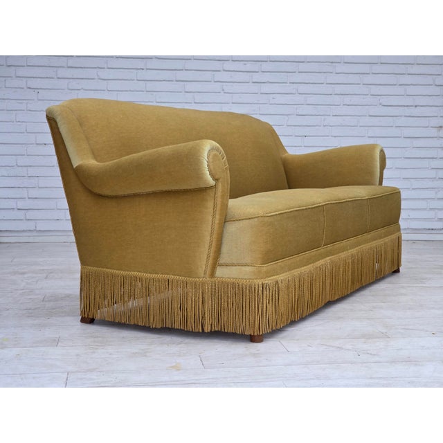 Danish Oak Three-Seater Sofa with Velour Upholstery, 1970s For Sale - Image 15 of 18