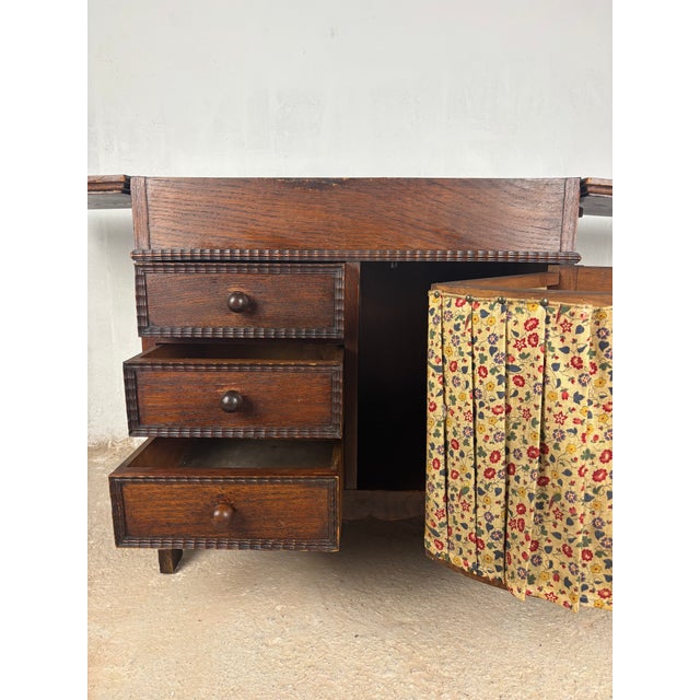 Spanish Oak Sewing Cabinet With Fabric Basket, Early 20th Century For Sale - Image 18 of 18