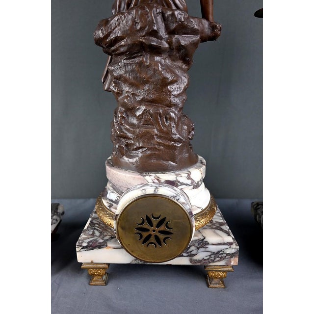 Metal Early 20th Century Marble and Spelter Fireplace Mantel Set by A. Moreau, Set of 3 For Sale - Image 7 of 18
