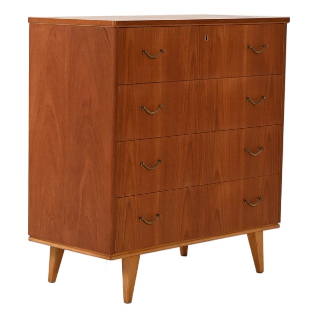 Scandinavian Chest of Drawers with Double Brass Handles, 1950s For Sale