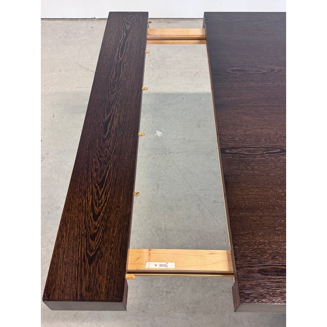 Late 20th Century Ebonized Oak Extension Dining Table With Lattice Pedestal Base For Sale - Image 10 of 13