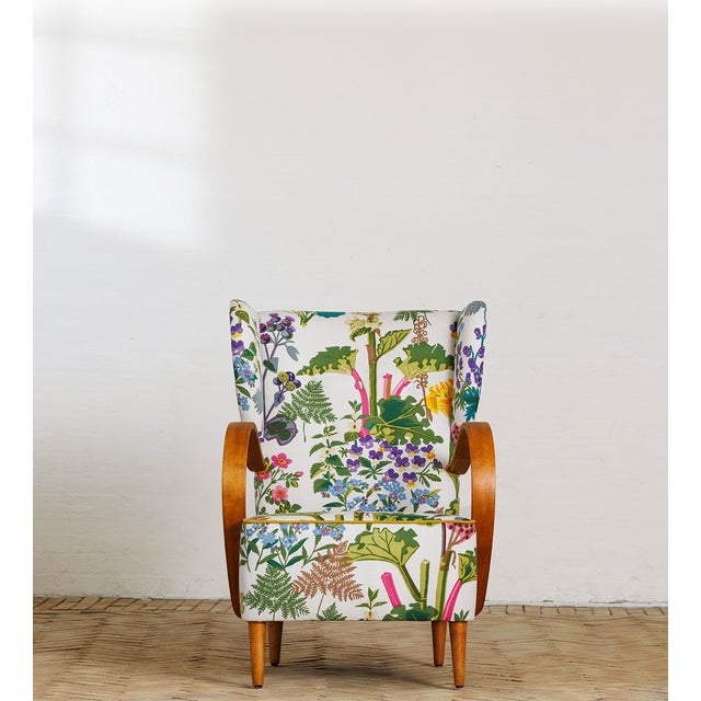 No. 913 Chair in Printed Upholstery by Gocken Jobs, 1940s, in Restored conditions. Designed 1920 to 1949