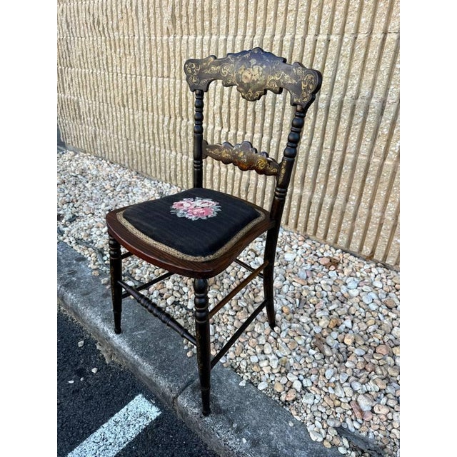 Antique Victorian Style Floral Decorated Grain Painted Side Chair For Sale In Washington DC - Image 6 of 15