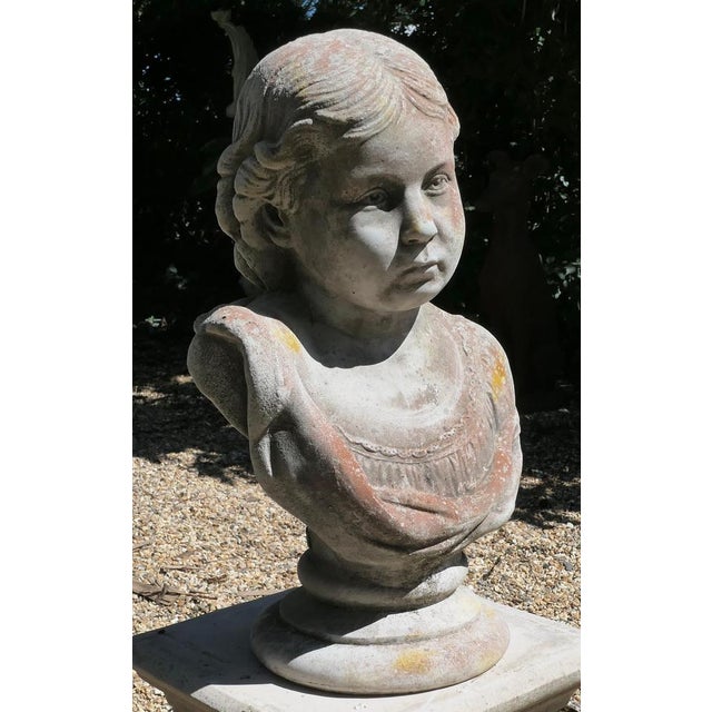Garden Statue Head and Shoulder Bust of a Young Girl, 1950 For Sale - Image 3 of 7