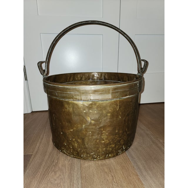 19th-Century Hand-Hammered Dovetailed Copper Cauldron With Forged Iron Handle Exceptional and remarkably substantial...