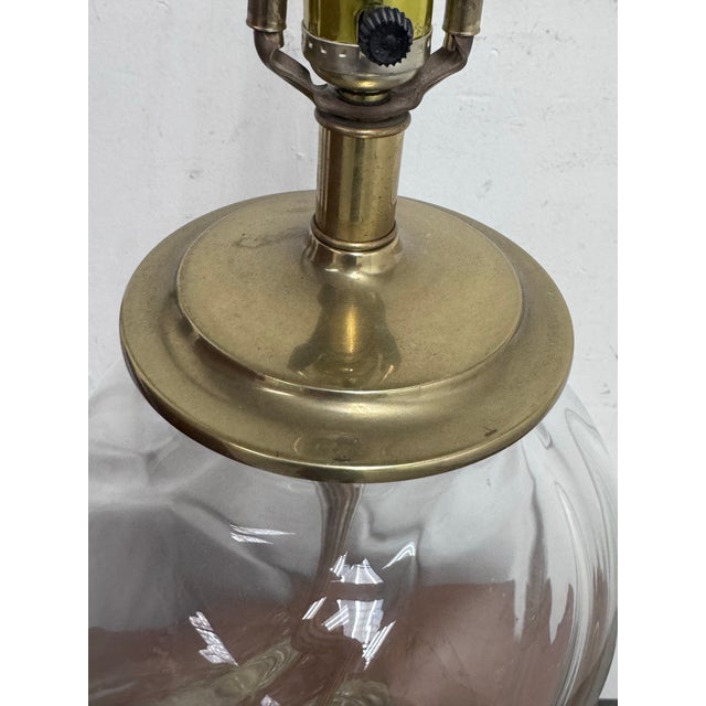 Vintage Etched Glass Table Lamp With Brass Hardware and Base For Sale - Image 12 of 12