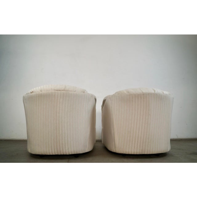 Linen 1970’s Postmodern Swivel Lounge Chairs - A Pair For Sale - Image 8 of 12