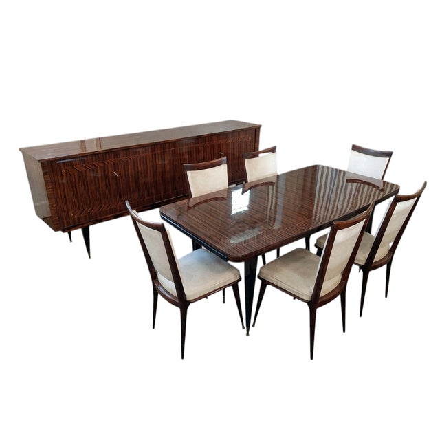 Art Deco French Elegance in Macassar Complete Dining Room with Fine Inlays, 1930s, Set of 8 For Sale - Image 18 of 18