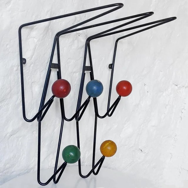 Roger Feraud Mid-Century Modern Wall Coat Rack by Roger Feraud for Dupré-Hauser, France, 1950s For Sale - Image 4 of 10