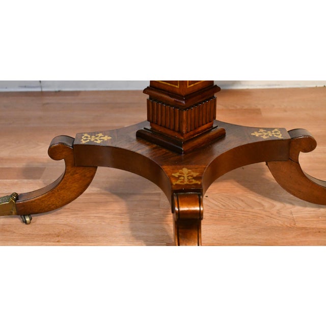 19th English Regency Rosewood Center Accent Table Brass Inlaid Top 2 Drawers For Sale - Image 12 of 16