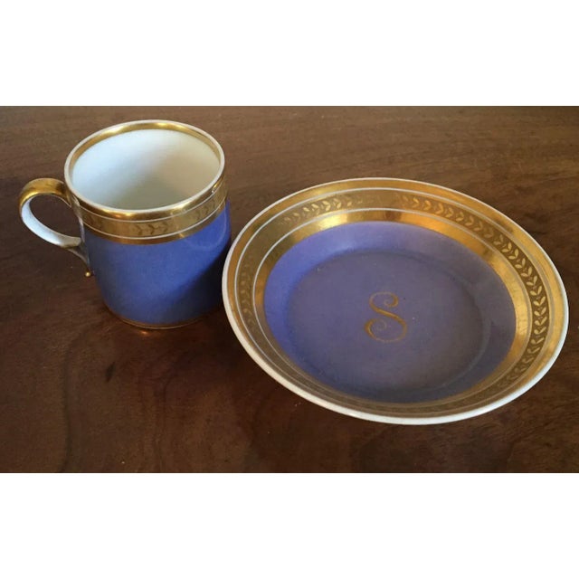 Traditional 1800 - 1810 French Empire Porcelain Monogrammed "S" Coffee Can/Tea Cup & Saucer - 2 Pieces For Sale - Image 3 of 11