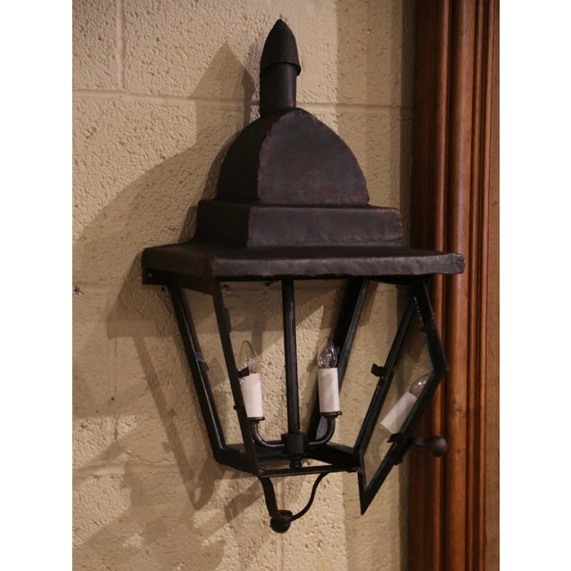 Metal 19th Century French Gothic Wrought Iron Two-Light Lanterns Sconces, Set of 4 For Sale - Image 7 of 12