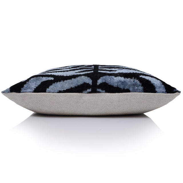 2020s Luxury Blue Black Silk Velvet Throw Pillow 16x16 For Sale - Image 5 of 7