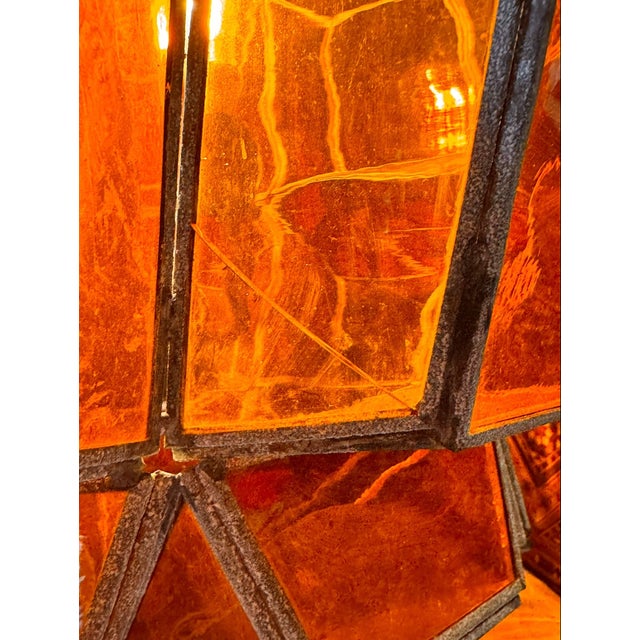 Mid 20th Century Monumental Mid-Century Mexican "Morisco" Lantern in Deep Amber Glass For Sale - Image 12 of 15